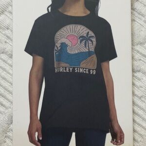 Hurley Black Surf Graphic Tee with Teal and Pink Accent - Women's Small. NWT